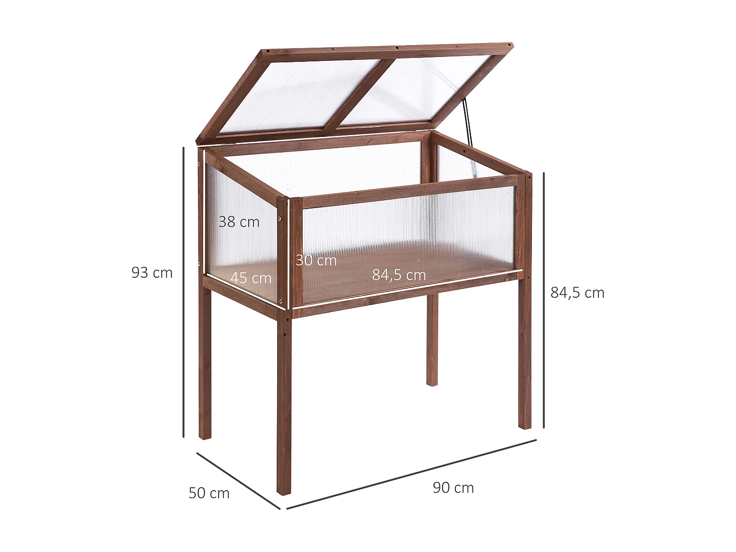 Mini serre sur pieds dim. 90L x 50l x 93H cm toit ouvrable panneaux de polycarbonate bois sapin traité
