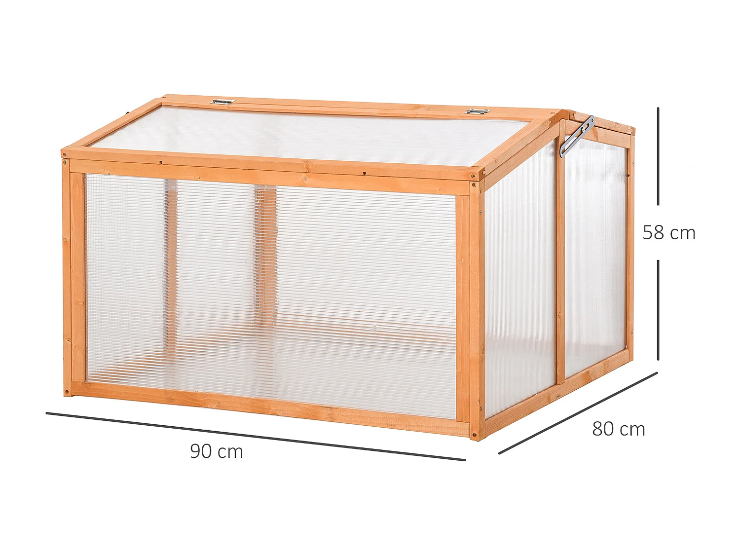Mini serre de jardin serre à tomates dim. 90L x 80l x 58H cm toits ouvrables panneaux de polycarbonate bois sapin pré-huilé