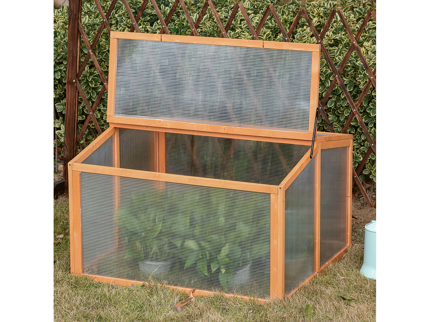 Mini serre de jardin serre à tomates dim. 90L x 80l x 58H cm toits ouvrables panneaux de polycarbonate bois sapin pré-huilé
