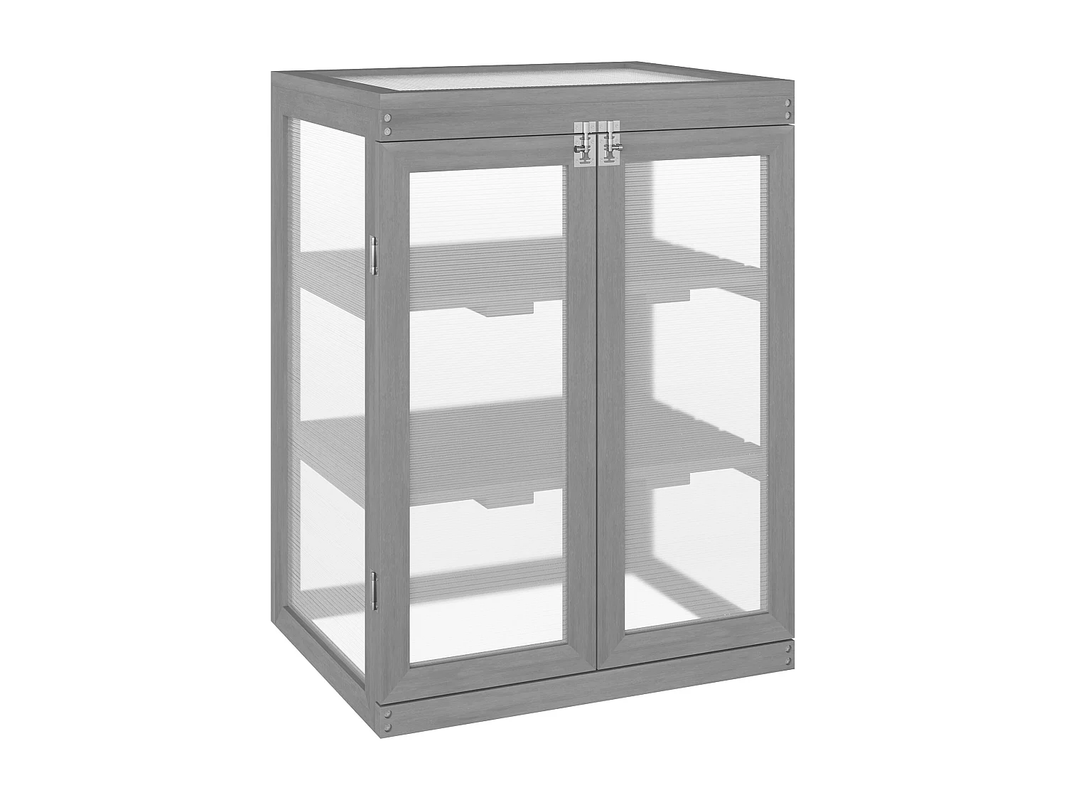 Mini serre de jardin 3 niveaux dim. 58L x 44l x 78H cm double porte toit ouvrant bois sapin lasuré peint gris polycarbonate
