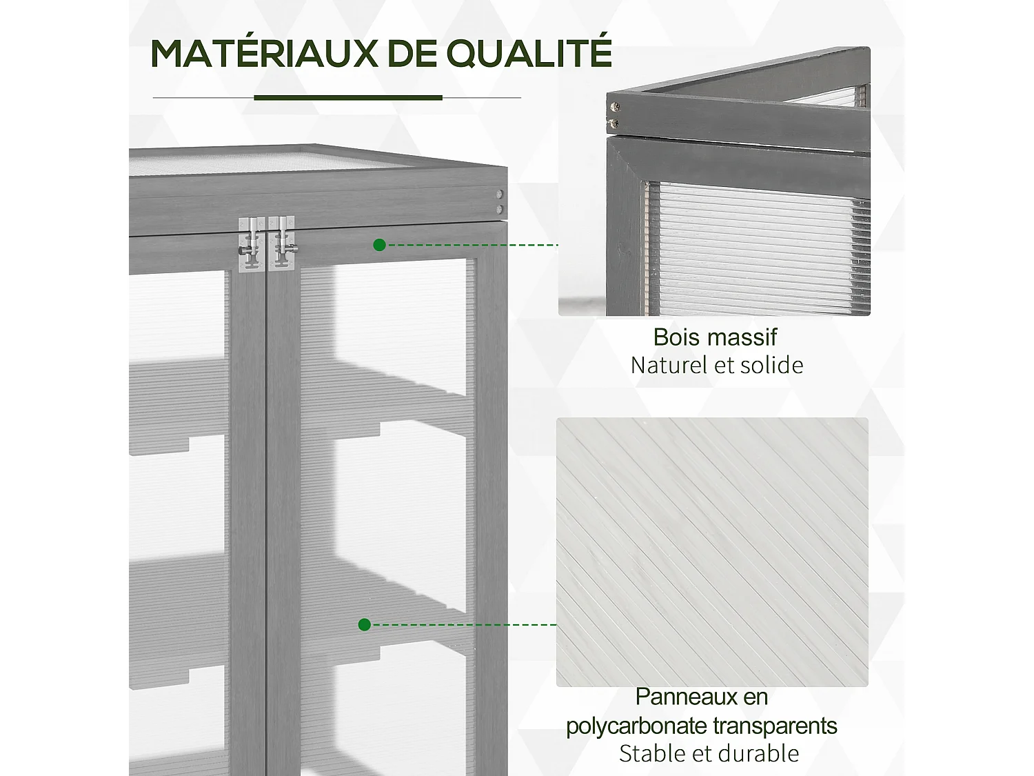 Mini serre de jardin 3 niveaux dim. 58L x 44l x 78H cm double porte toit ouvrant bois sapin lasuré peint gris polycarbonate