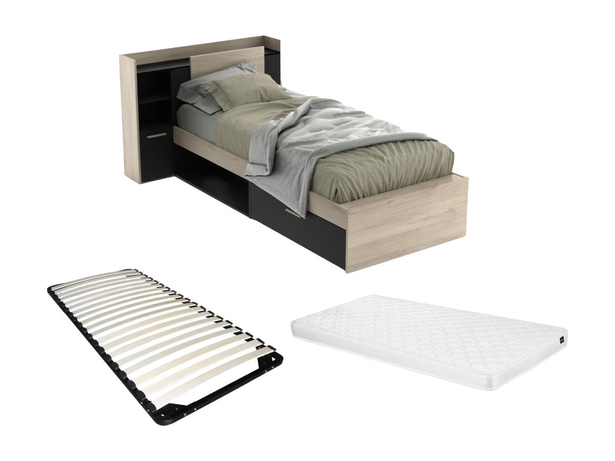 Bett mit Stauraum + Lattenrost + Matratze - 90 x 190/200 cm - Schwarz & Hol günstig online kaufen