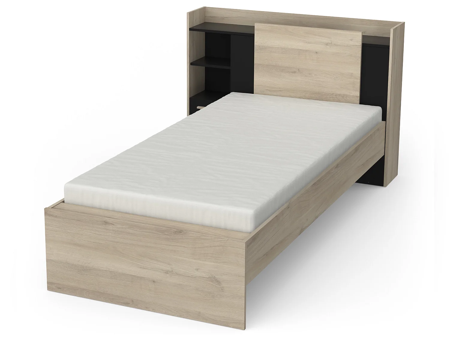 Justerbar seng 90 x 190/200 cm med opbevaring - Sort og natur + sengebund + madras - MARTELO