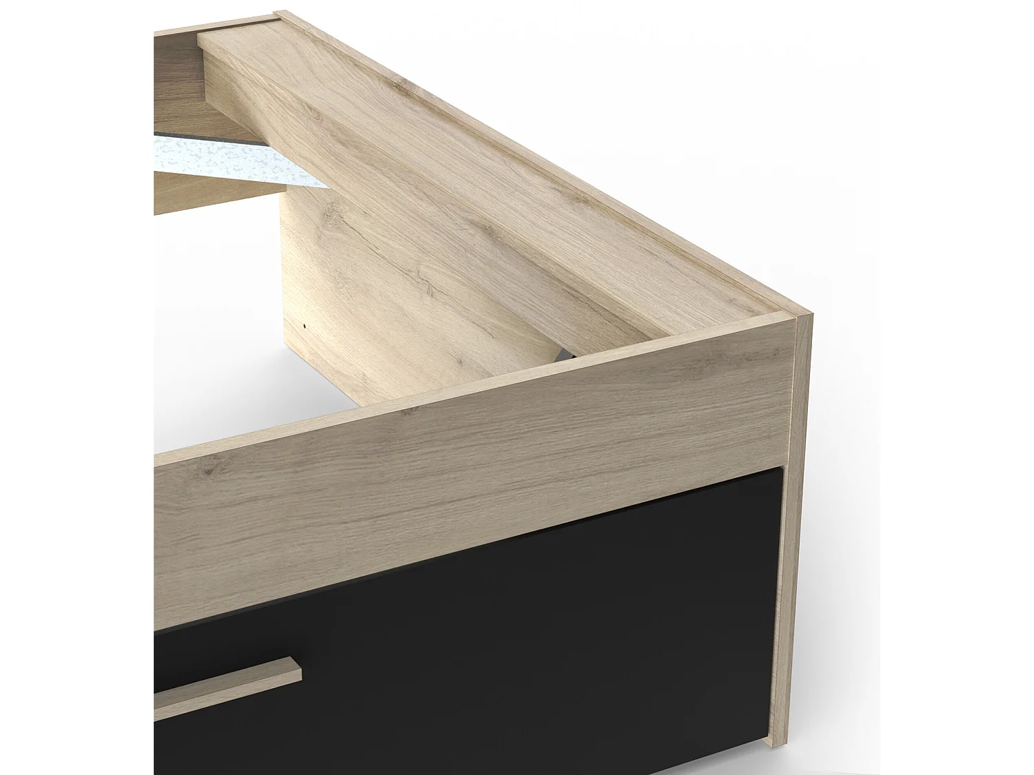 Justerbar seng 90 x 190/200 cm med opbevaring - Sort og natur + sengebund + madras - MARTELO