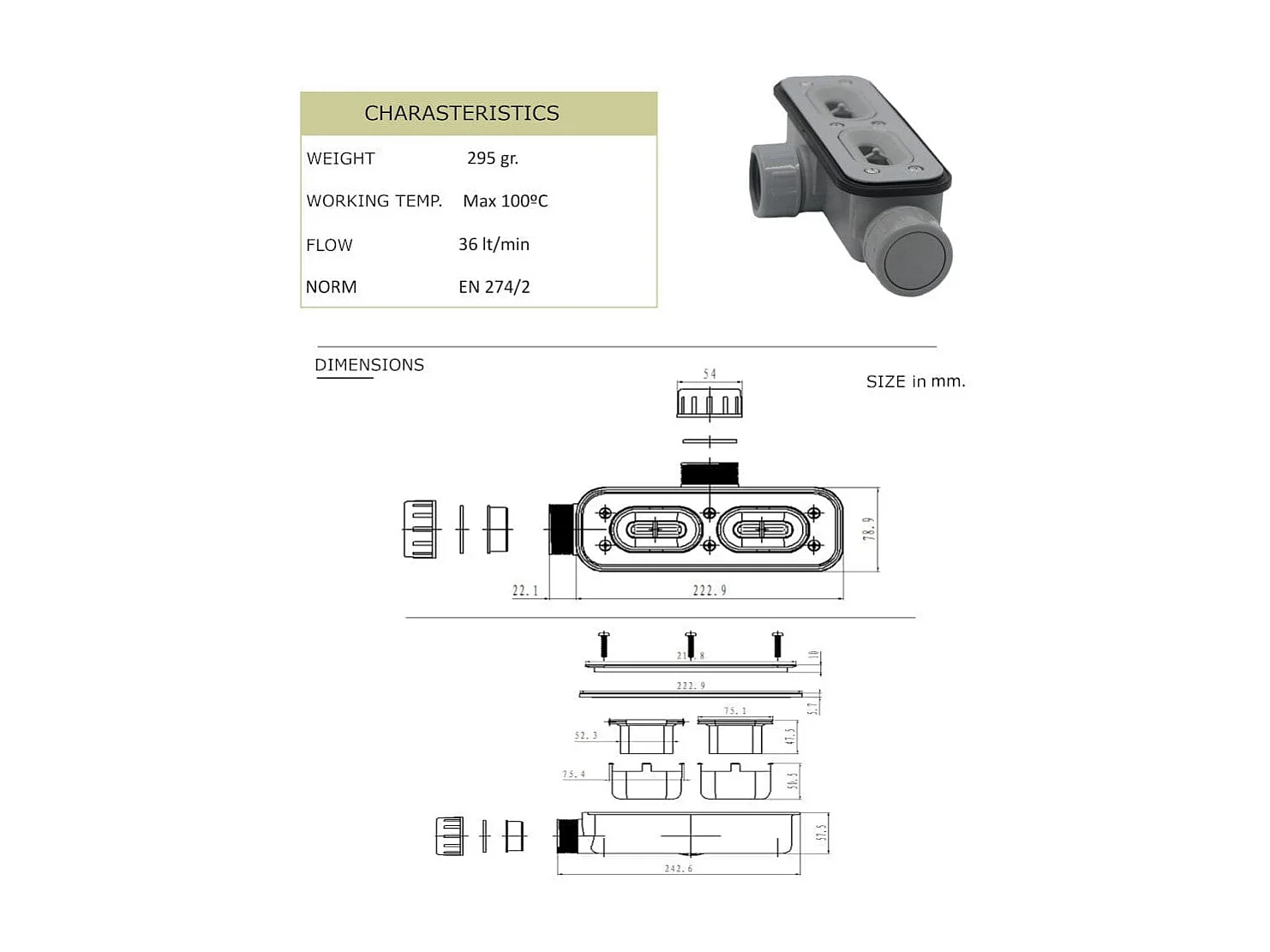 Mineralguss-Duschwanne extra flach LYRA GRAU 90x100cm