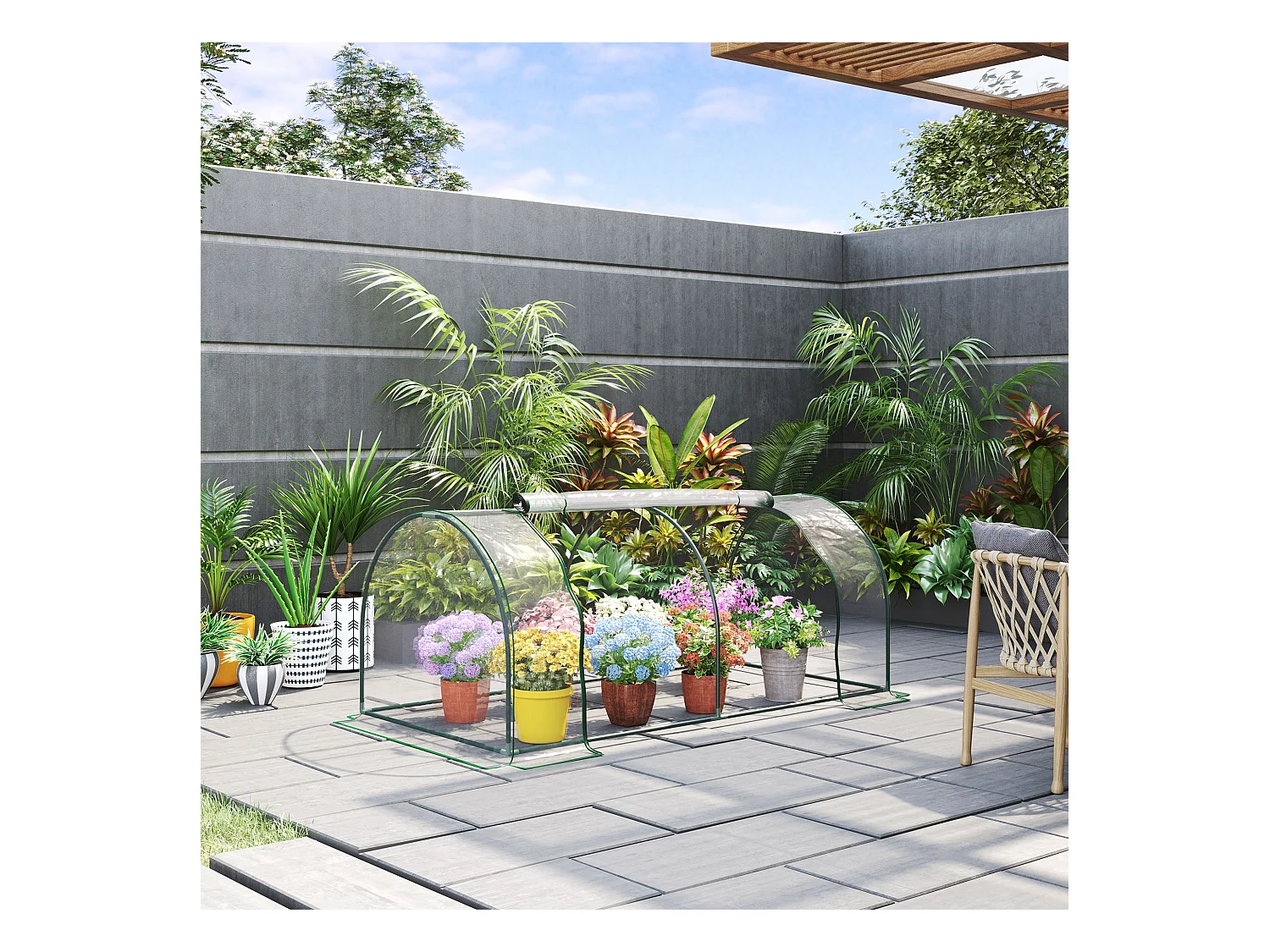 Serre de jardin tunnel serre à tomates dim. 2L x 1l x 0,8H m 2 portes zippées bâche PVC transparent acier époxy vert