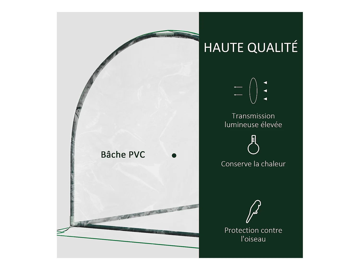 Serre de jardin tunnel serre à tomates dim. 2L x 1l x 0,8H m 2 portes zippées bâche PVC transparent acier époxy vert