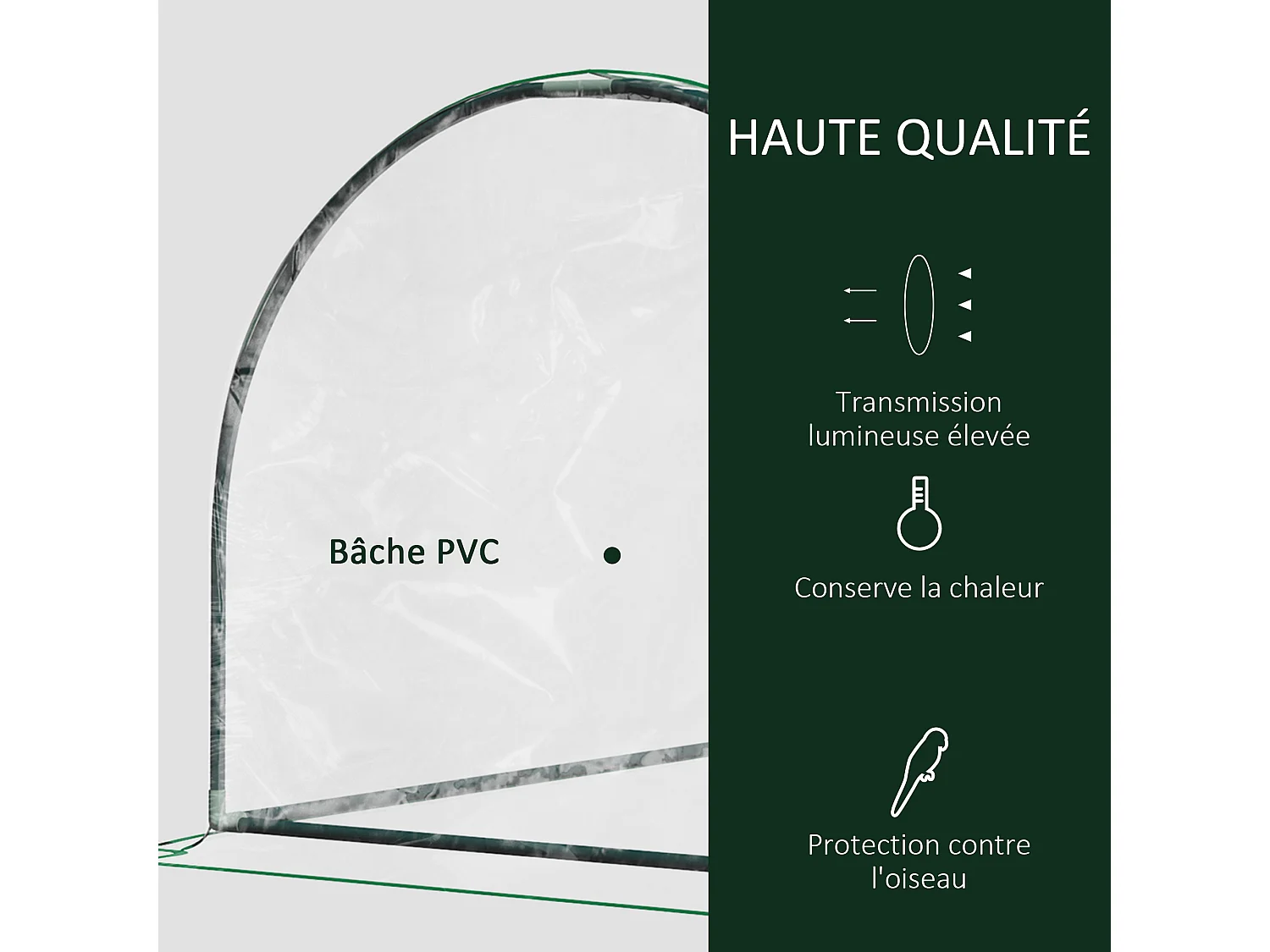 Serre de jardin tunnel serre à tomates dim. 2L x 1l x 0,8H m 2 portes zippées bâche PVC transparent acier époxy vert
