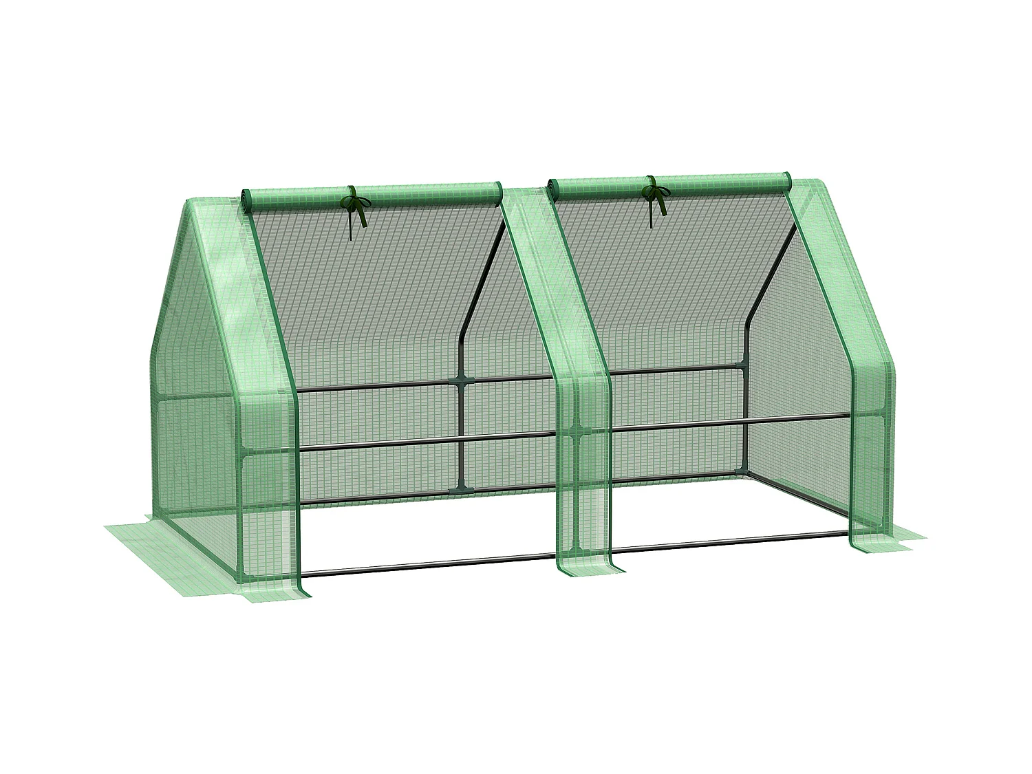 Mini serre de jardin serre à tomates dim. 180L x 90l x 90H cm acier PE haute densité 140 g/m² anti-UV 2 fenêtres zippées enroulables vert