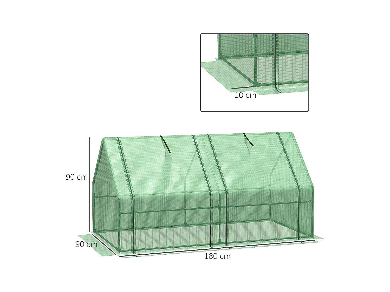 Mini serre de jardin serre à tomates dim. 180L x 90l x 90H cm acier PE haute densité 140 g/m² anti-UV 2 fenêtres zippées enroulables vert