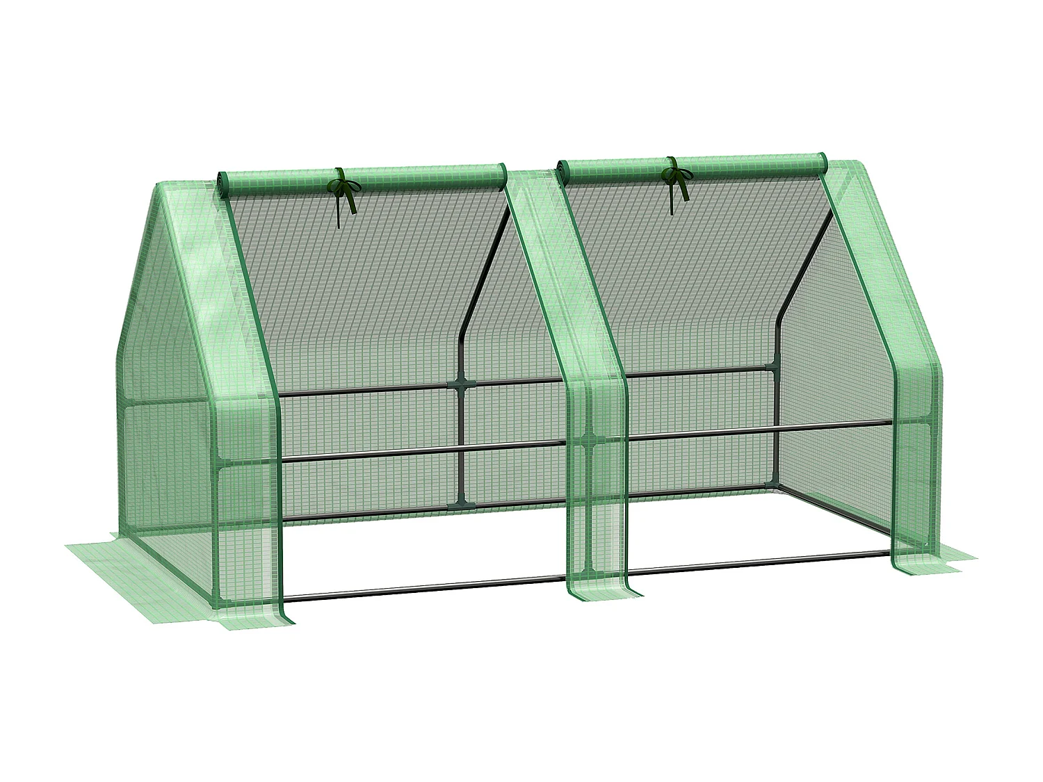 Mini serre de jardin serre à tomates dim. 180L x 90l x 90H cm acier PE haute densité 140 g/m² anti-UV 2 fenêtres zippées enroulables vert