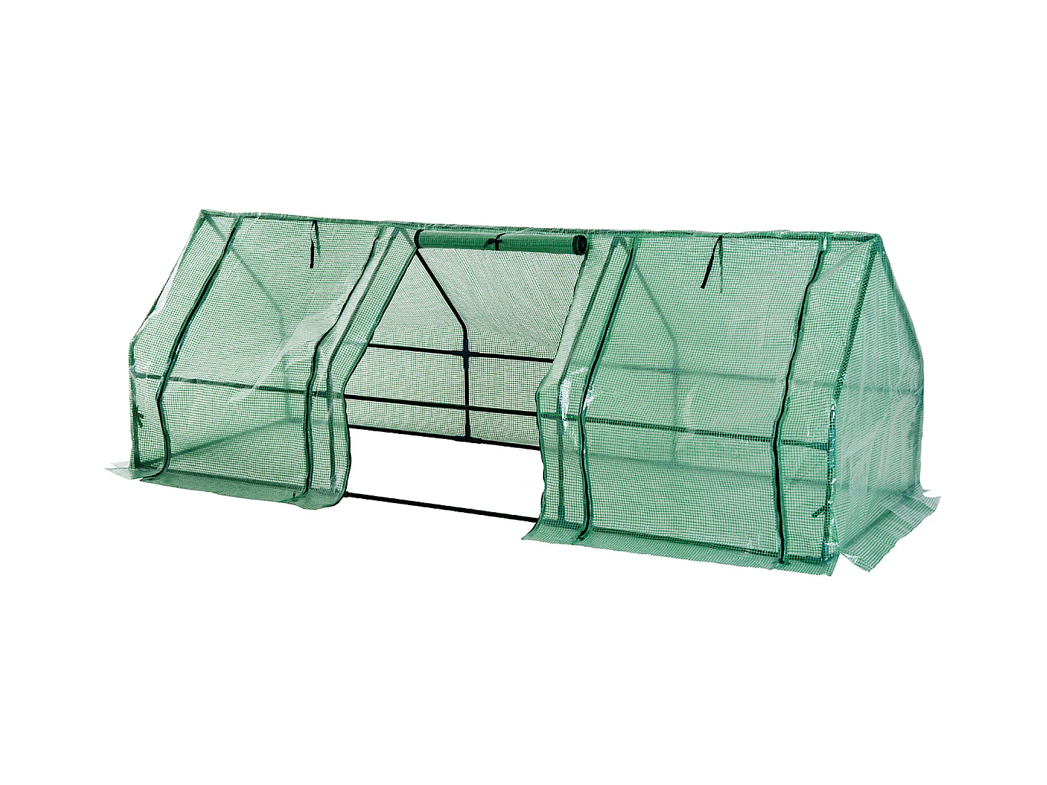 Mini serre de jardin 270L x 90l x 90H cm acier PE haute densité 140 g/m² anti-UV 3 fenêtres avec zip enroulables vert