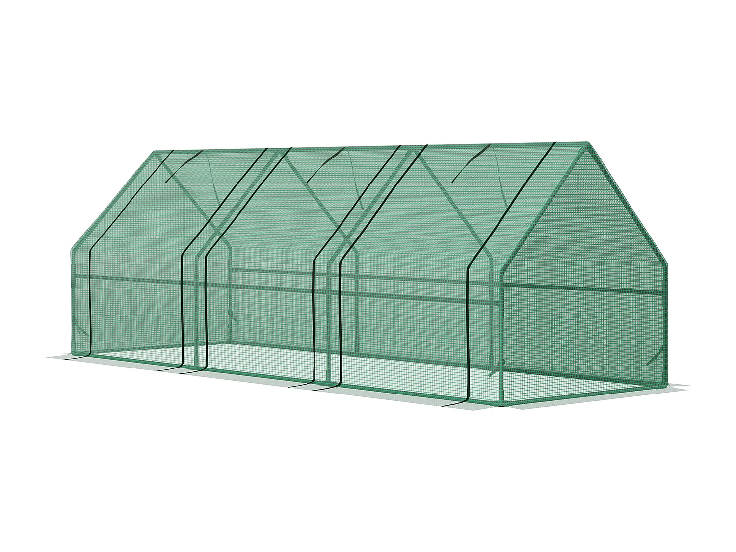 Mini serre de jardin 270L x 90l x 90H cm acier PE haute densité 140 g/m² anti-UV 3 fenêtres avec zip enroulables vert
