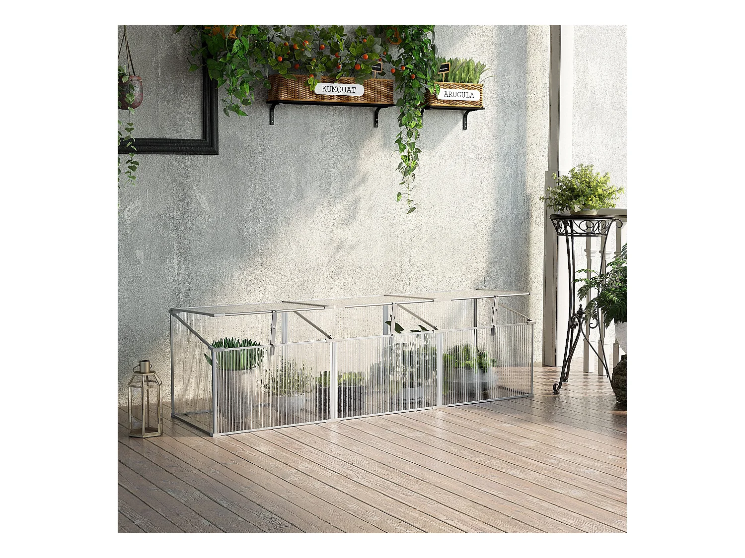 Mini serre de jardin serre à tomates 181L x 51l x 51H cm 3 pannneaux toits ouvrables alu. polycarbonate