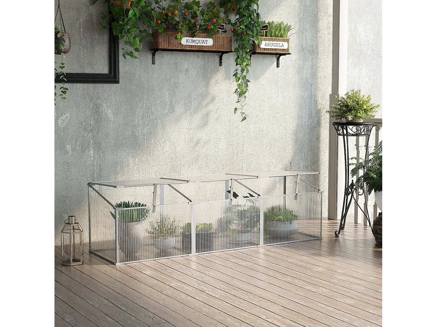 Mini serre de jardin serre à tomates 181L x 51l x 51H cm 3 pannneaux toits ouvrables alu. polycarbonate