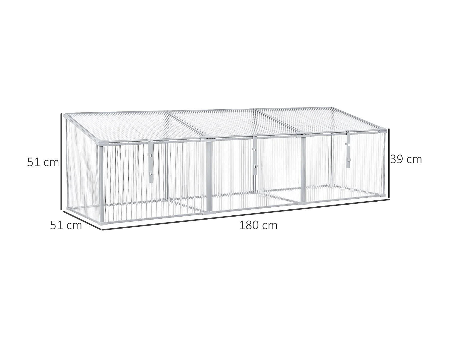 Mini serre de jardin serre à tomates 181L x 51l x 51H cm 3 pannneaux toits ouvrables alu. polycarbonate