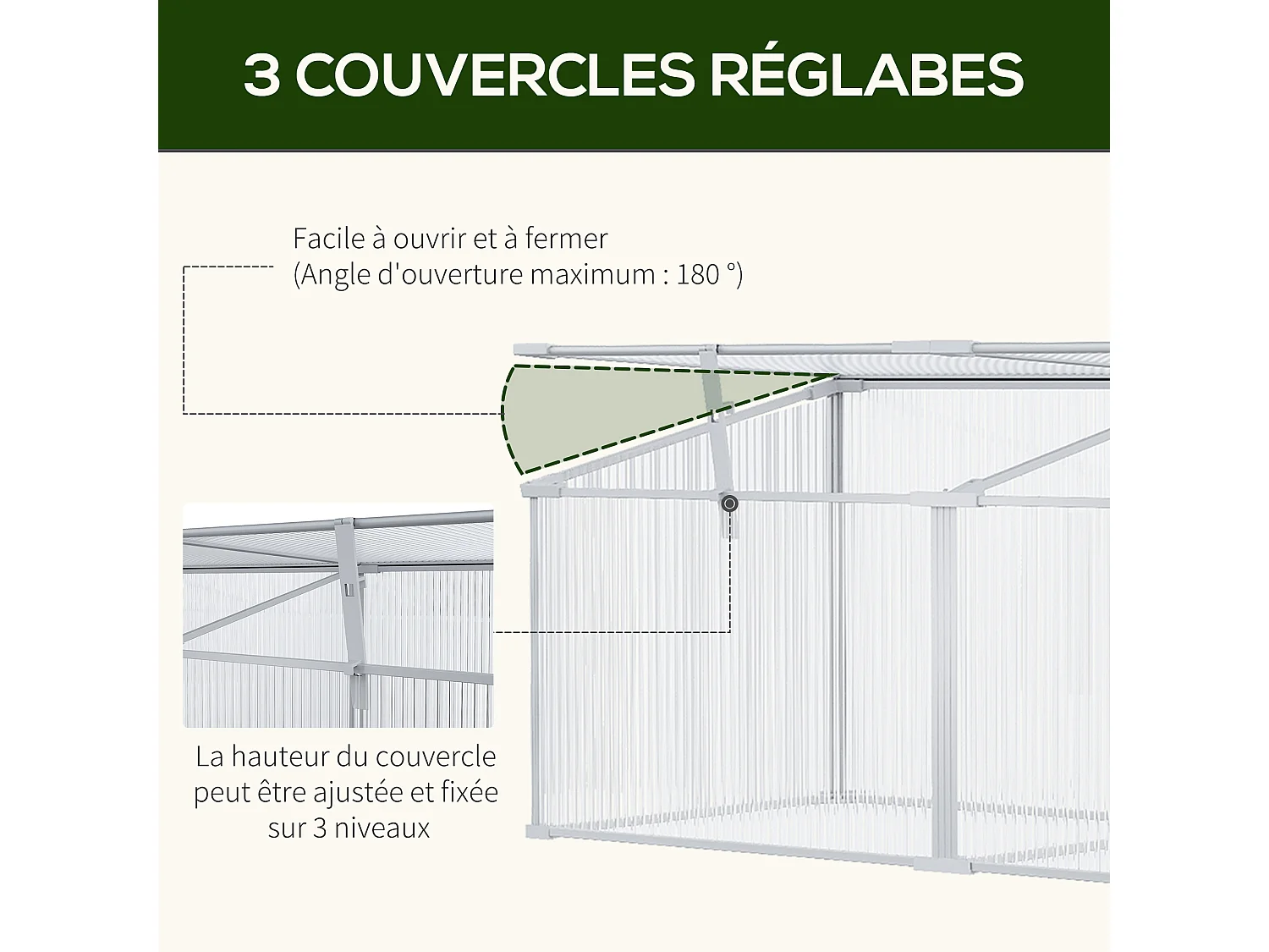 Mini serre de jardin serre à tomates 181L x 51l x 51H cm 3 pannneaux toits ouvrables alu. polycarbonate