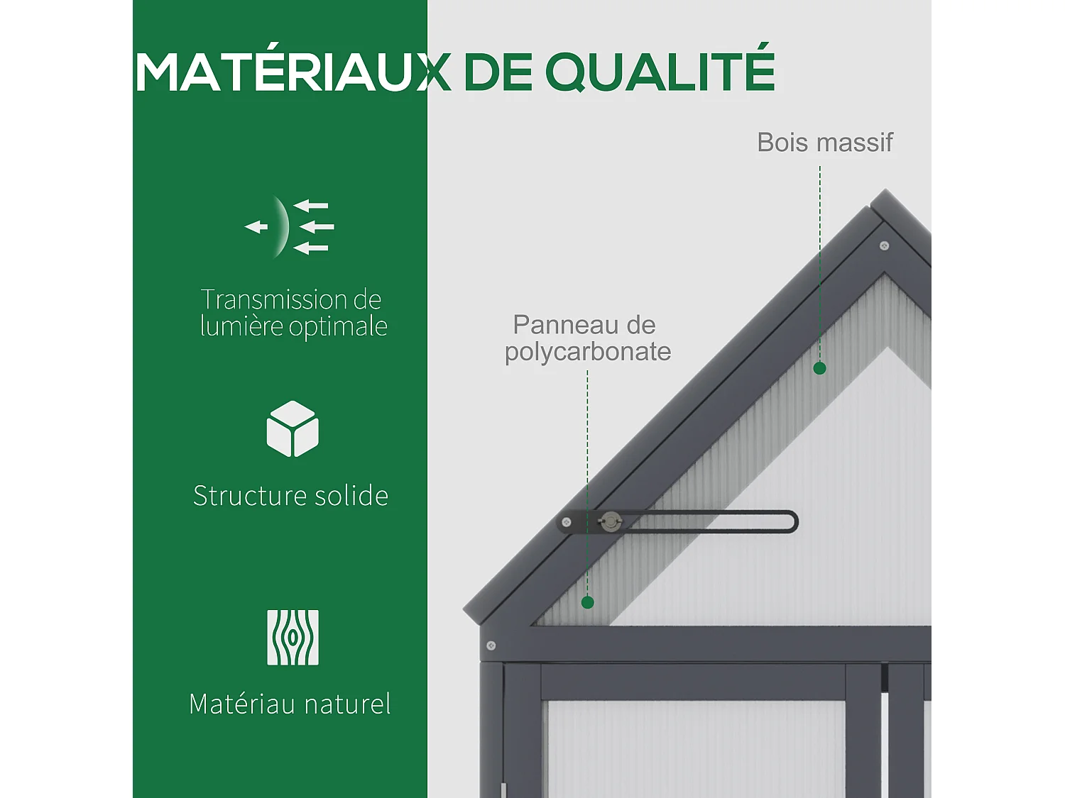 Mini serre de jardin en polycarbonate cadre en bois 3 niveaux dim. 70,5L x 42l x 132H cm double porte aérations réglables gris