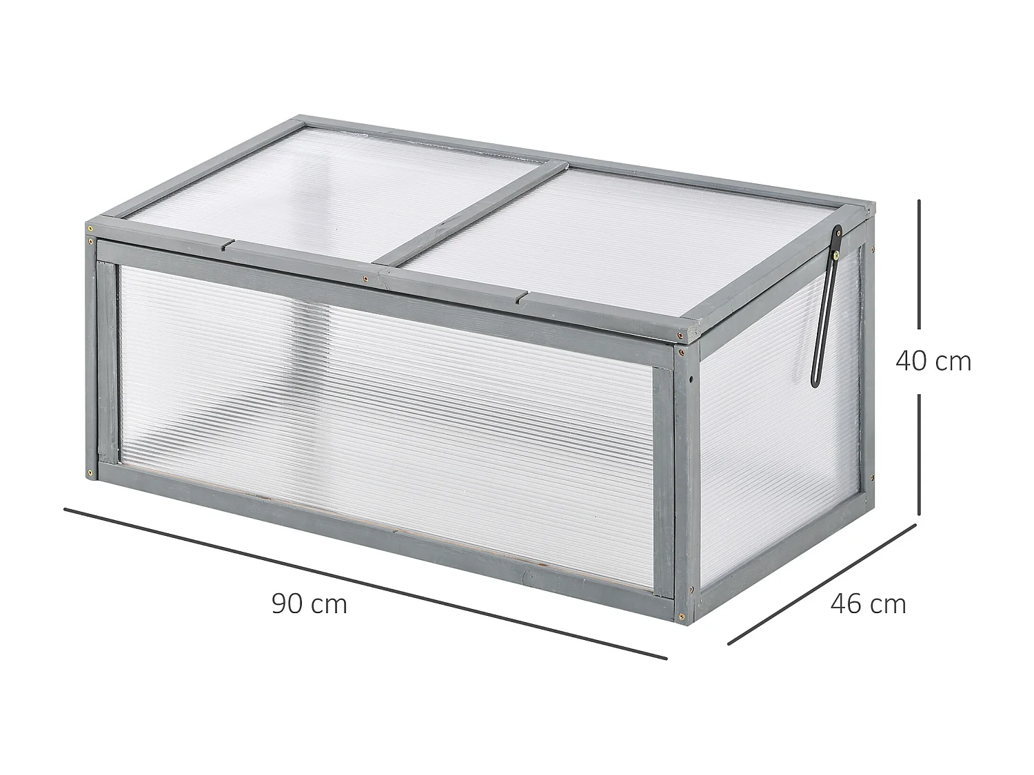Mini serre de jardin serre à tomates dim. 90L x 46l x 40H cm toit ouvrable panneaux de polycarbonate bois sapin pré-huilé gris