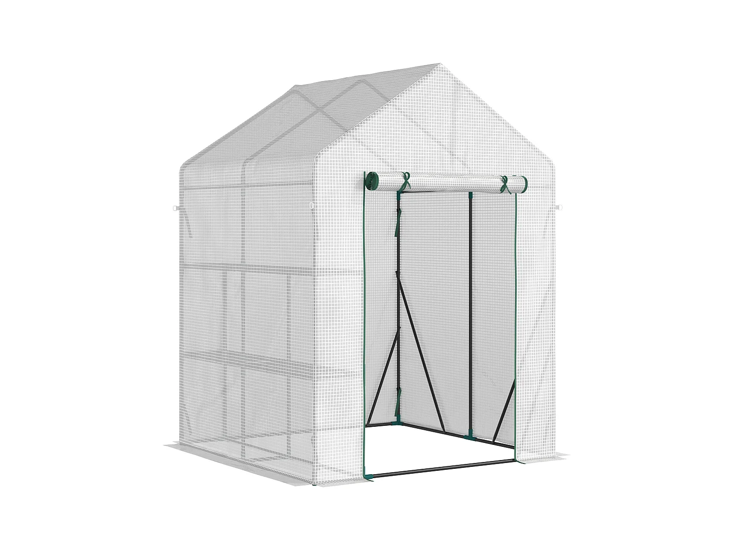 Serre de jardin 2 tablettes dim. 1,43L x 1,43l x 1,95H m porte déroulante acier PE haute densité 140 g/m² transparent blanc