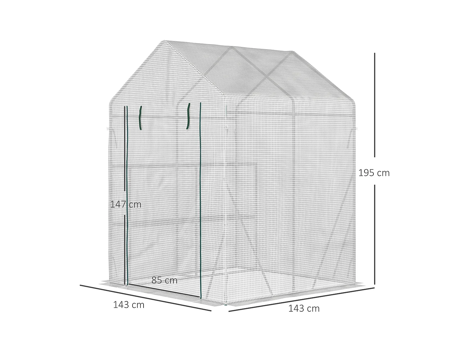 Serre de jardin 2 tablettes dim. 1,43L x 1,43l x 1,95H m porte déroulante acier PE haute densité 140 g/m² transparent blanc