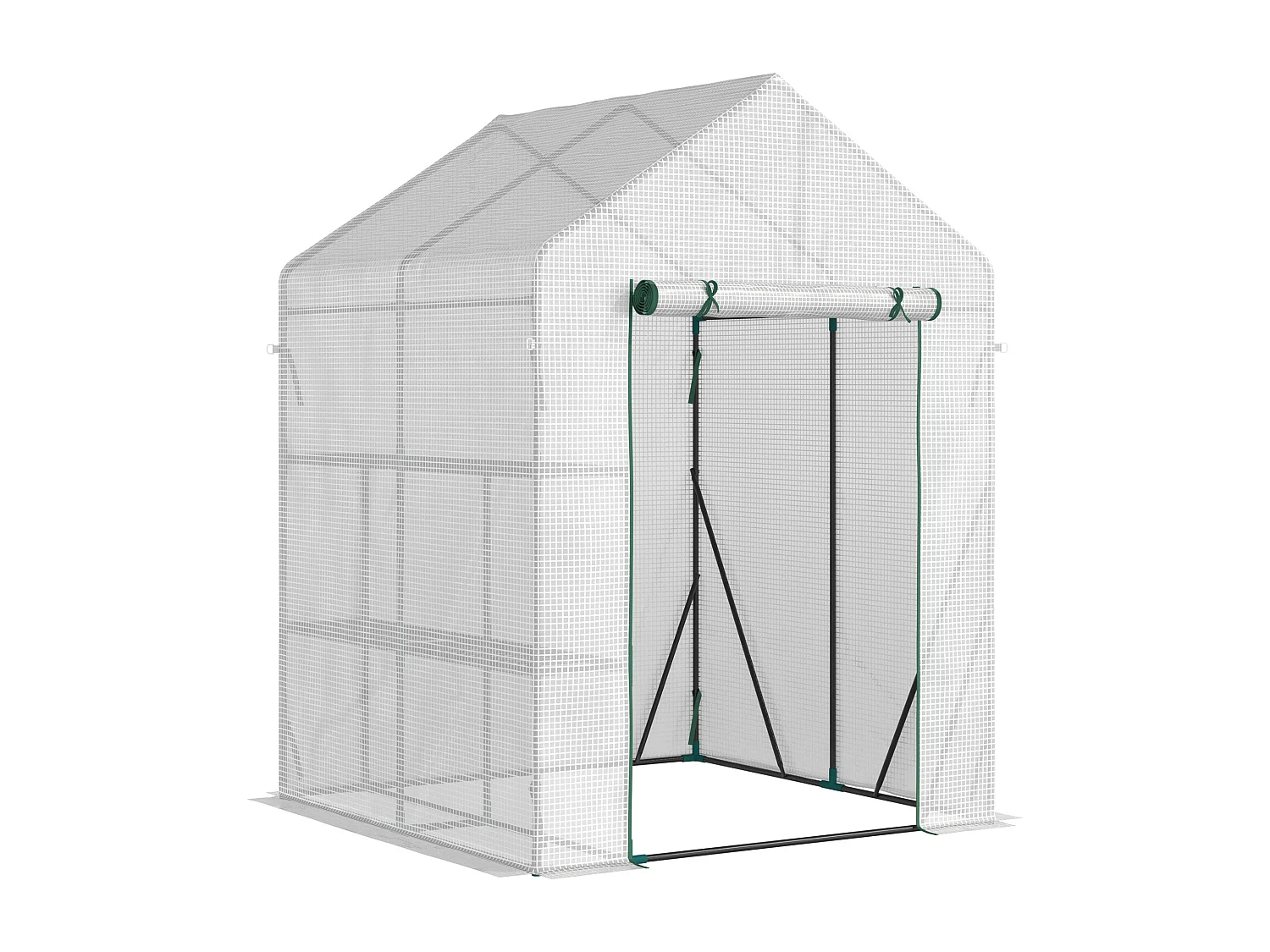 Serre de jardin 2 tablettes dim. 1,43L x 1,43l x 1,95H m porte déroulante acier PE haute densité 140 g/m² transparent blanc