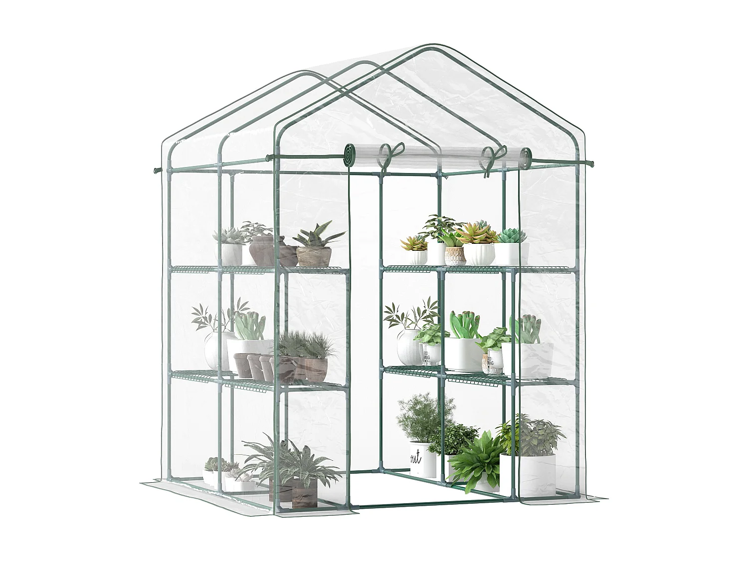 Serre de jardin balcon terrasse 4 étagères 143L x 143l x 195H cm acier PVC imperméable anti-UV transparent vert