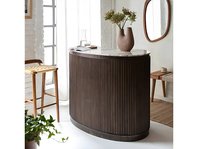 Meuble bar haricot en marbre et métal Orlando