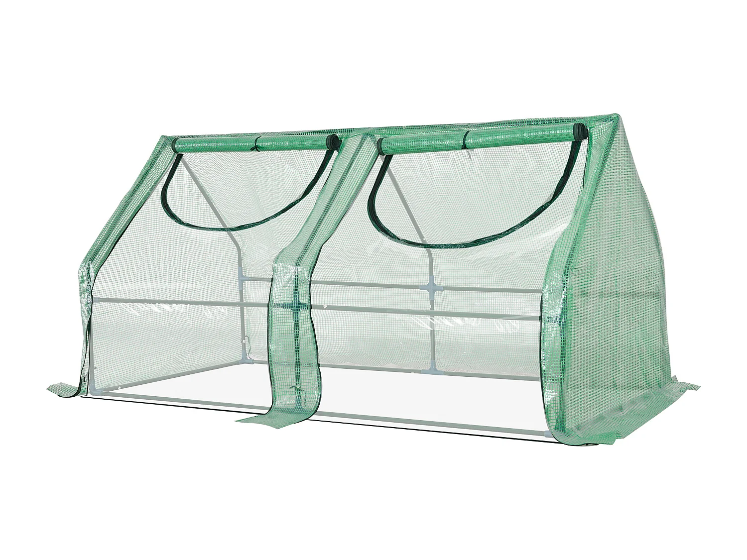 Mini serre de jardin serre à tomates double bâche 180L x 90l x 90H cm acier PE PVC 2 fenêtres avec zip enroulables vert