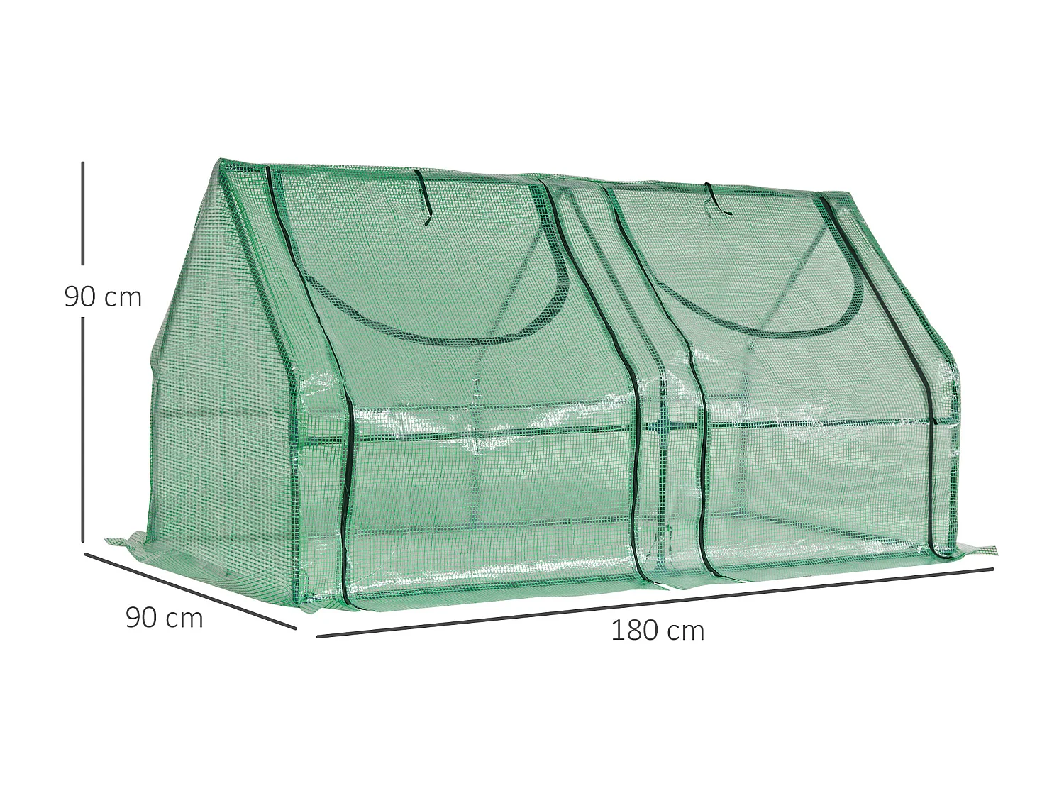 Mini serre de jardin serre à tomates double bâche 180L x 90l x 90H cm acier PE PVC 2 fenêtres avec zip enroulables vert
