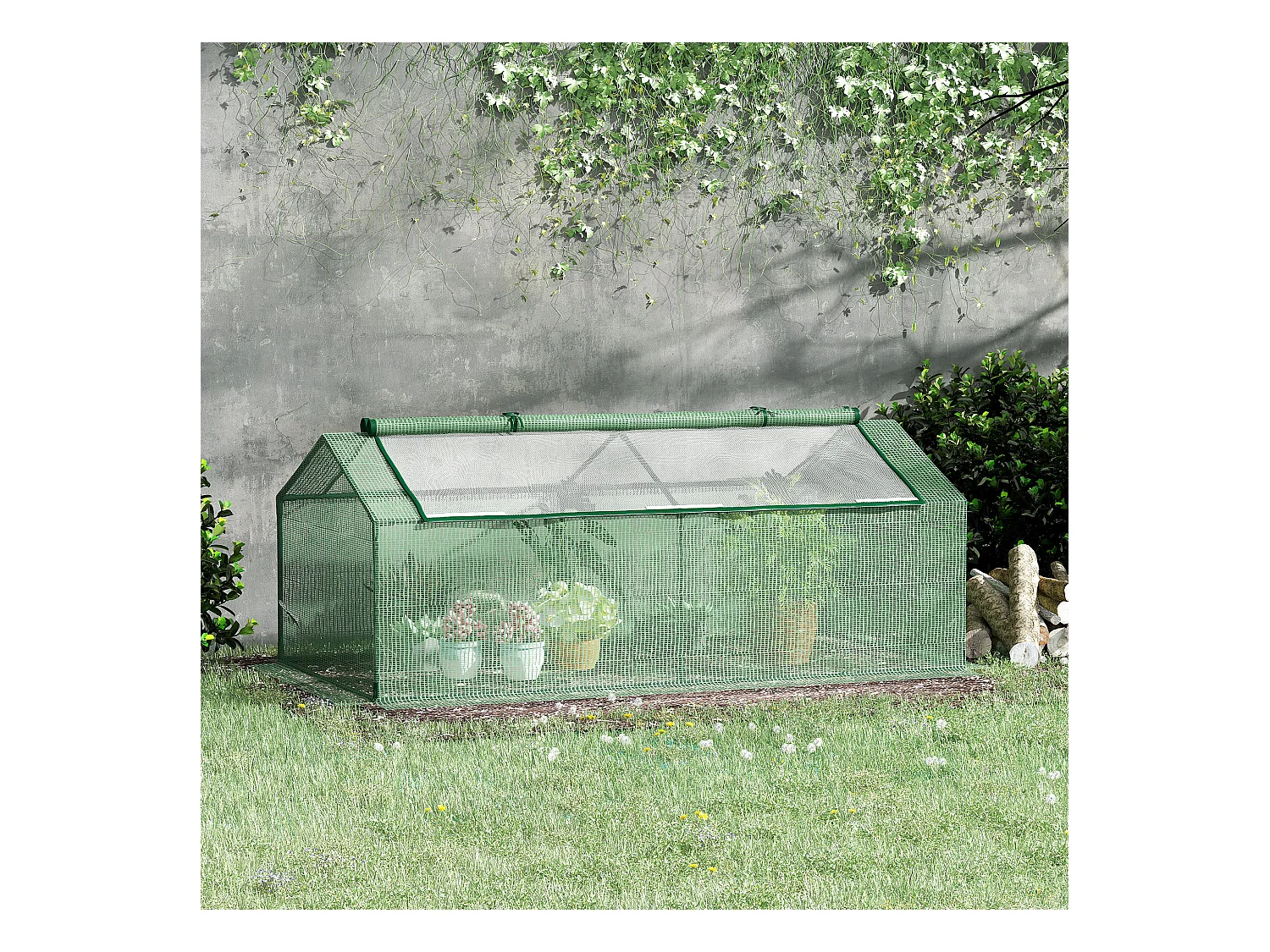Mini serre de jardin serre à tomates 1,8L x 0,9l x 0,7H m métal thermolaqué PE haute densité fenêtre moustiquaire intégrées vert