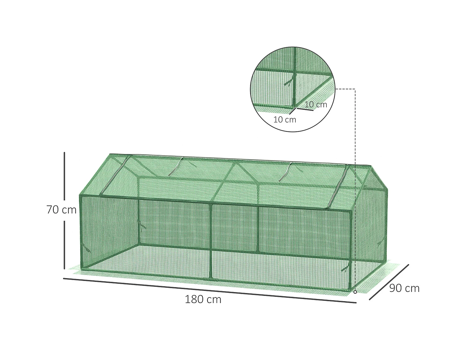 Mini serre de jardin serre à tomates 1,8L x 0,9l x 0,7H m métal thermolaqué PE haute densité fenêtre moustiquaire intégrées vert