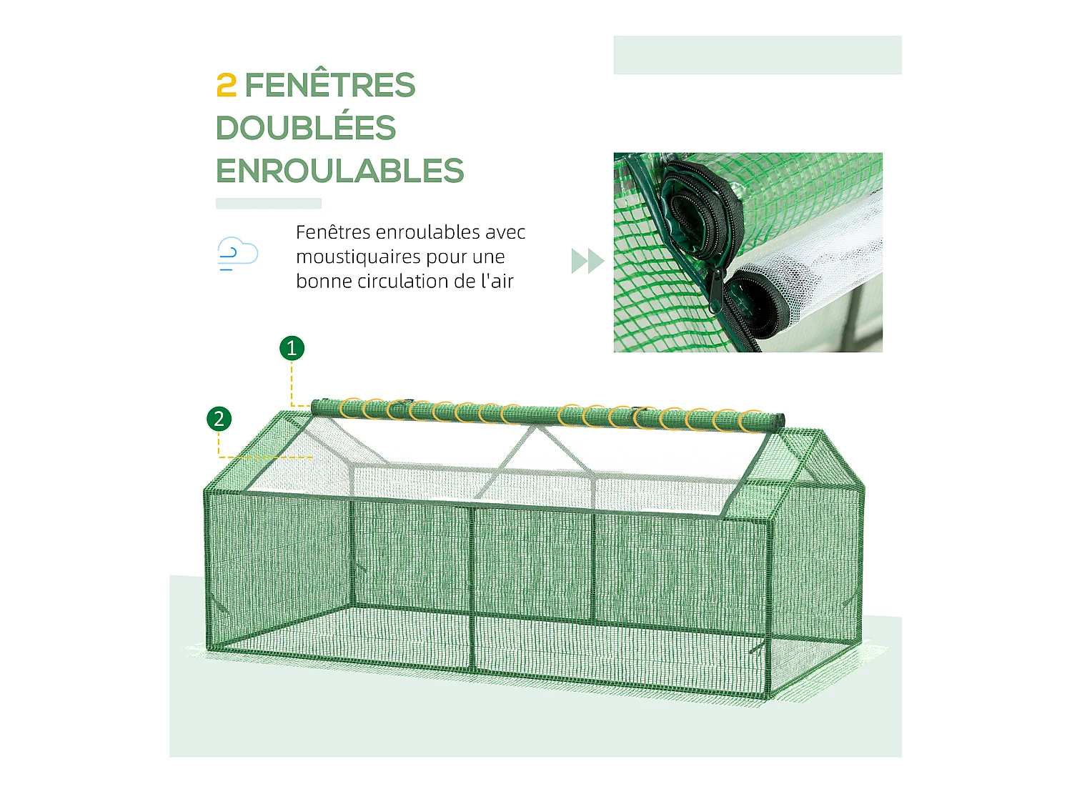 Mini serre de jardin serre à tomates 1,8L x 0,9l x 0,7H m métal thermolaqué PE haute densité fenêtre moustiquaire intégrées vert