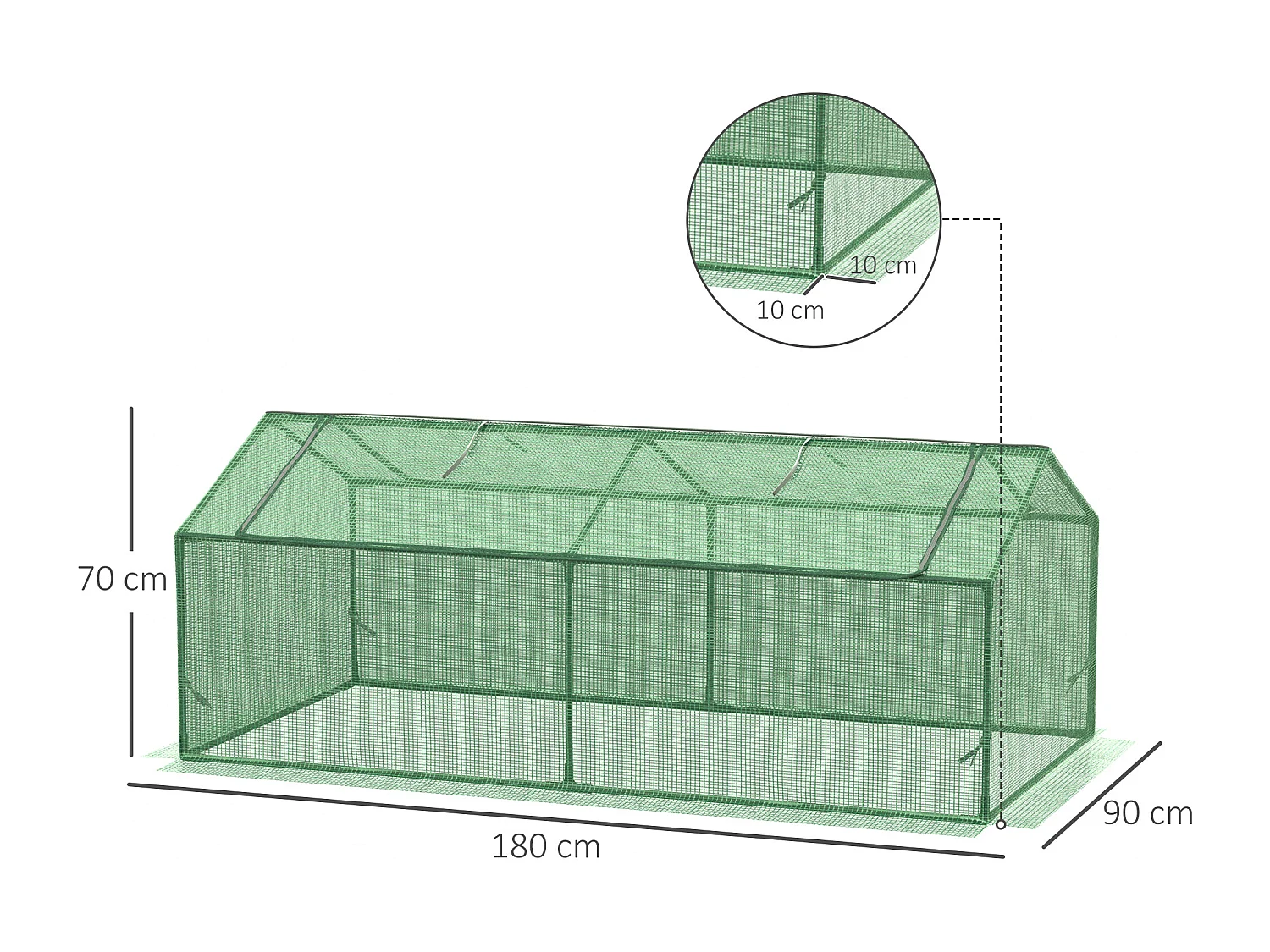 Mini serre de jardin serre à tomates 1,8L x 0,9l x 0,7H m métal thermolaqué PE haute densité fenêtre moustiquaire intégrées vert