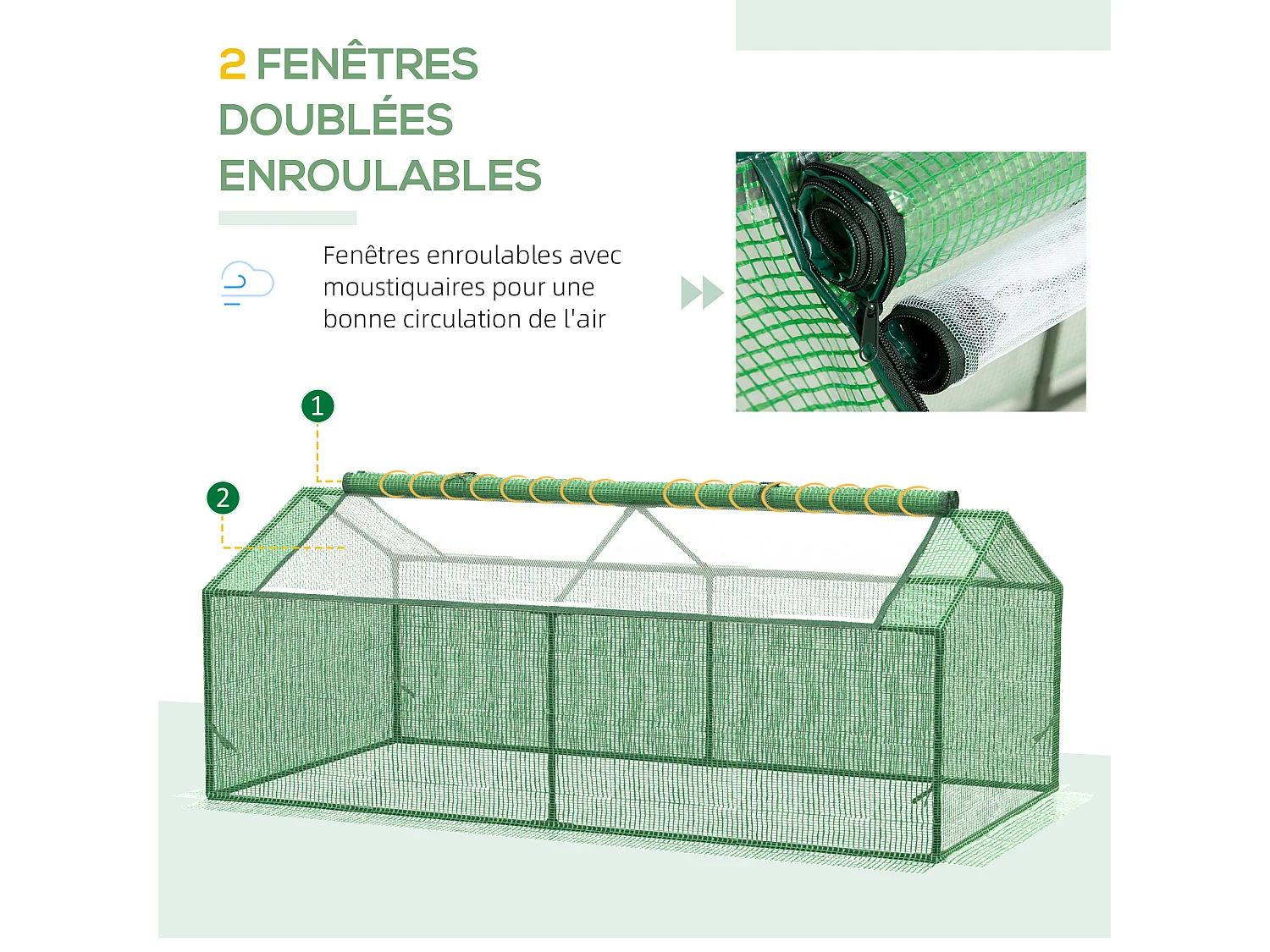 Mini serre de jardin serre à tomates 1,8L x 0,9l x 0,7H m métal thermolaqué PE haute densité fenêtre moustiquaire intégrées vert