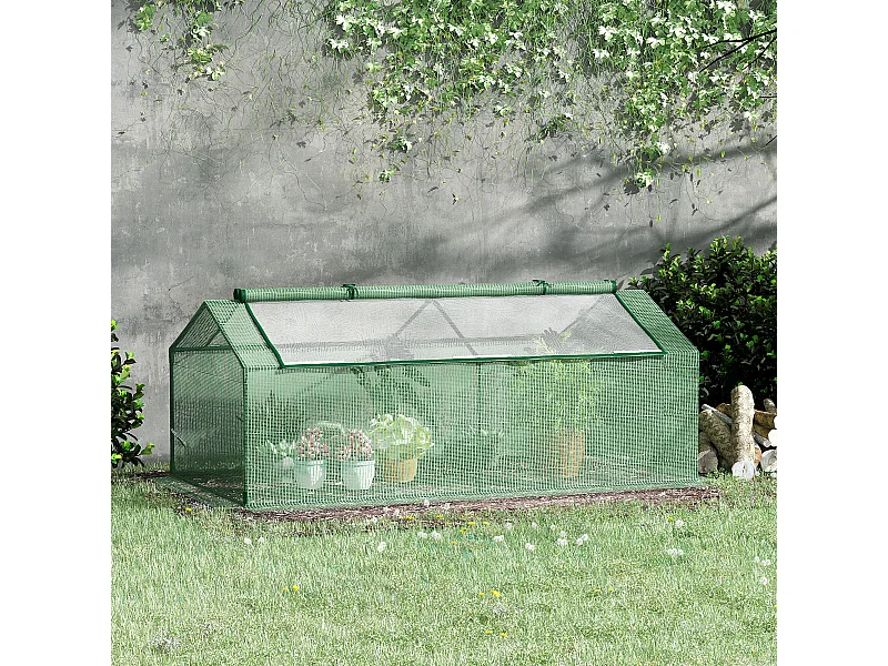Mini serre de jardin serre à tomates 1,8L x 0,9l x 0,7H m métal thermolaqué PE haute densité fenêtre moustiquaire intégrées vert