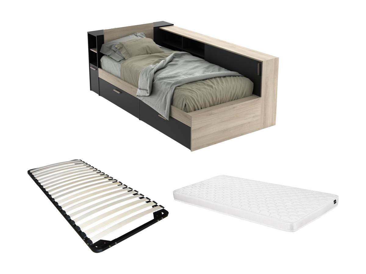 Bett mit Stauraum + Lattenrost + Matratze - 90 x 190/200 cm - Schwarz & Hol günstig online kaufen