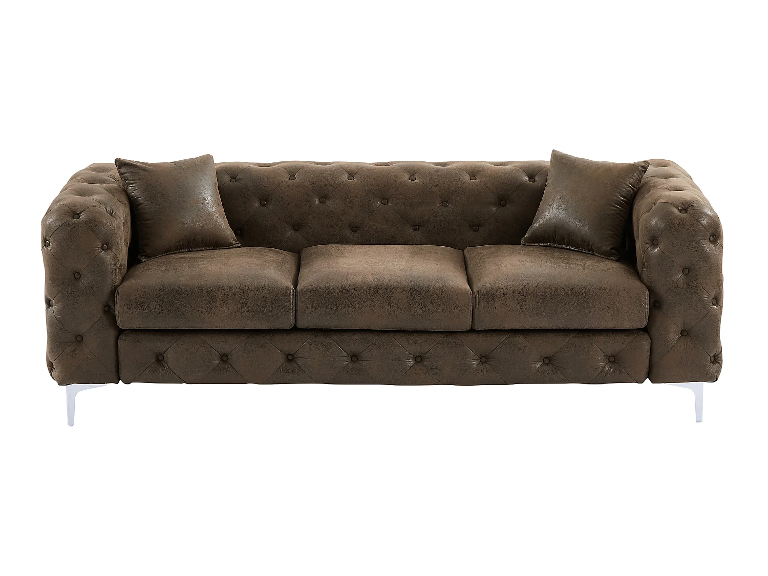 Driezits-Chesterfieldbank en -fauteuil van microvezel met verouderd leereffect EDWINA