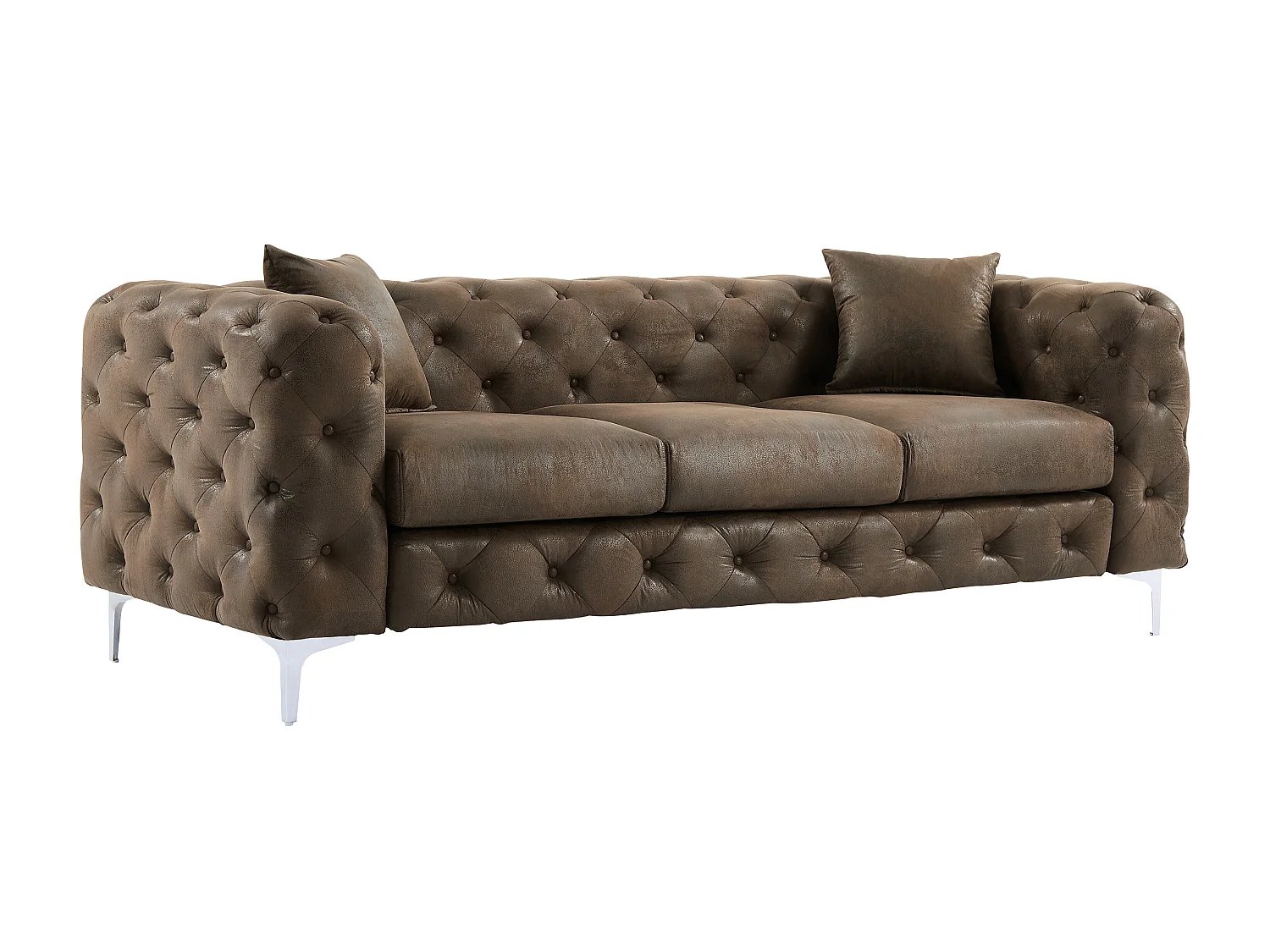Driezits-Chesterfieldbank en -fauteuil van microvezel met verouderd leereffect EDWINA