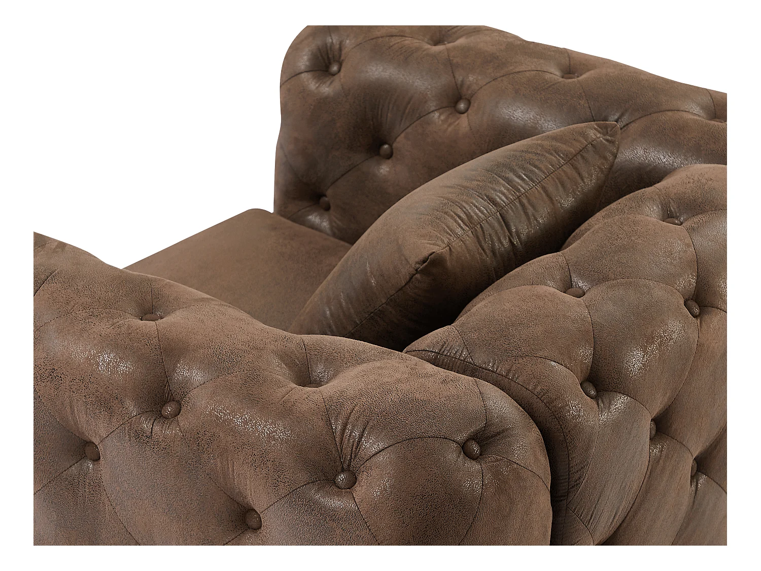 Driezits-Chesterfieldbank en -fauteuil van microvezel met verouderd leereffect EDWINA