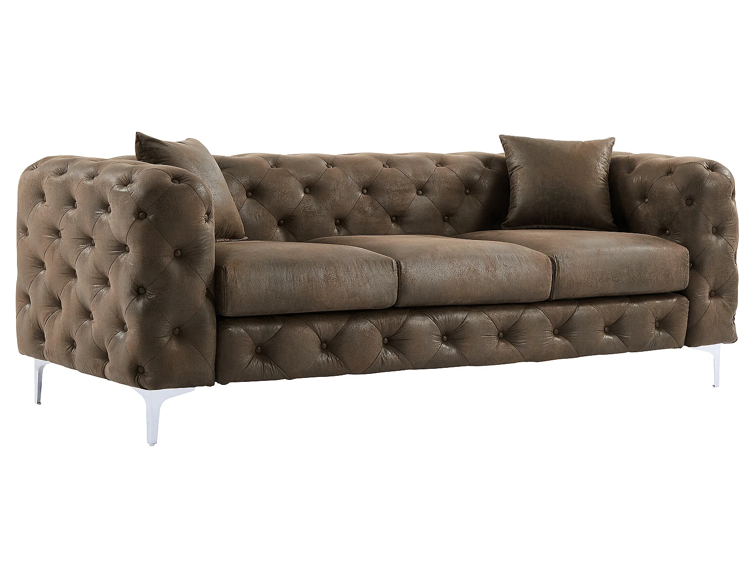 Canapé 3 places et fauteuil chesterfield en microfibre aspect cuir vieilli EDWINA