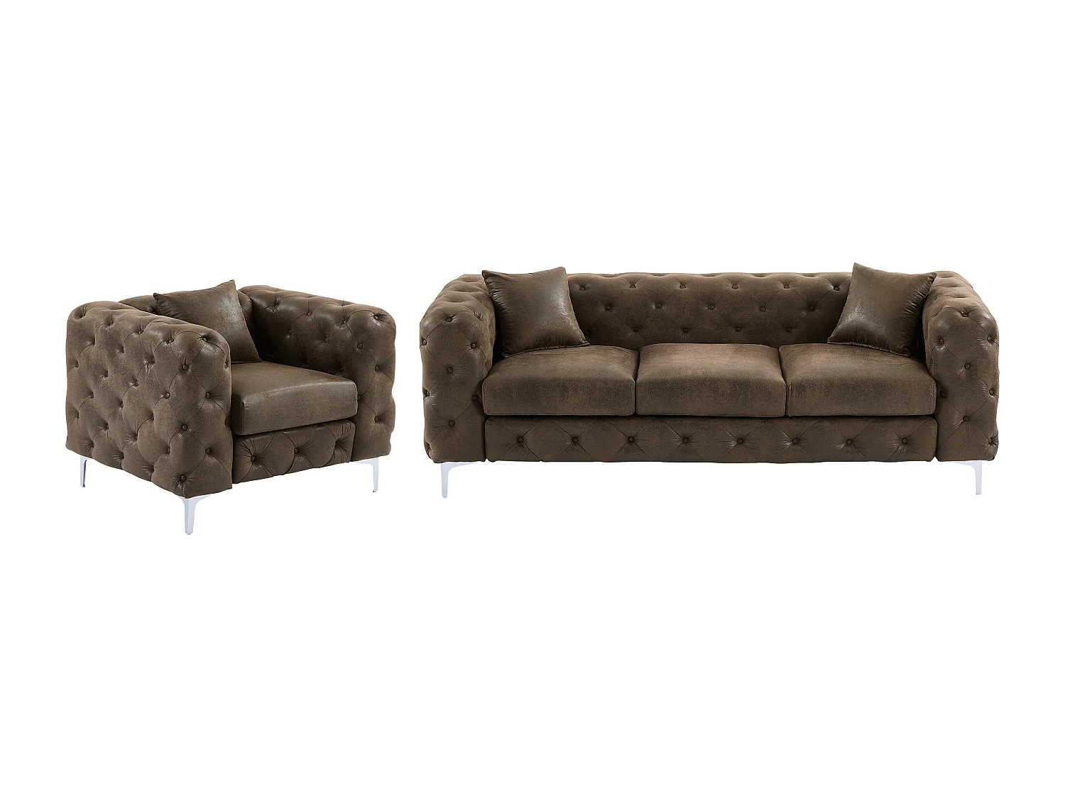 Canapé 3 places et fauteuil chesterfield en microfibre aspect cuir vieilli EDWINA