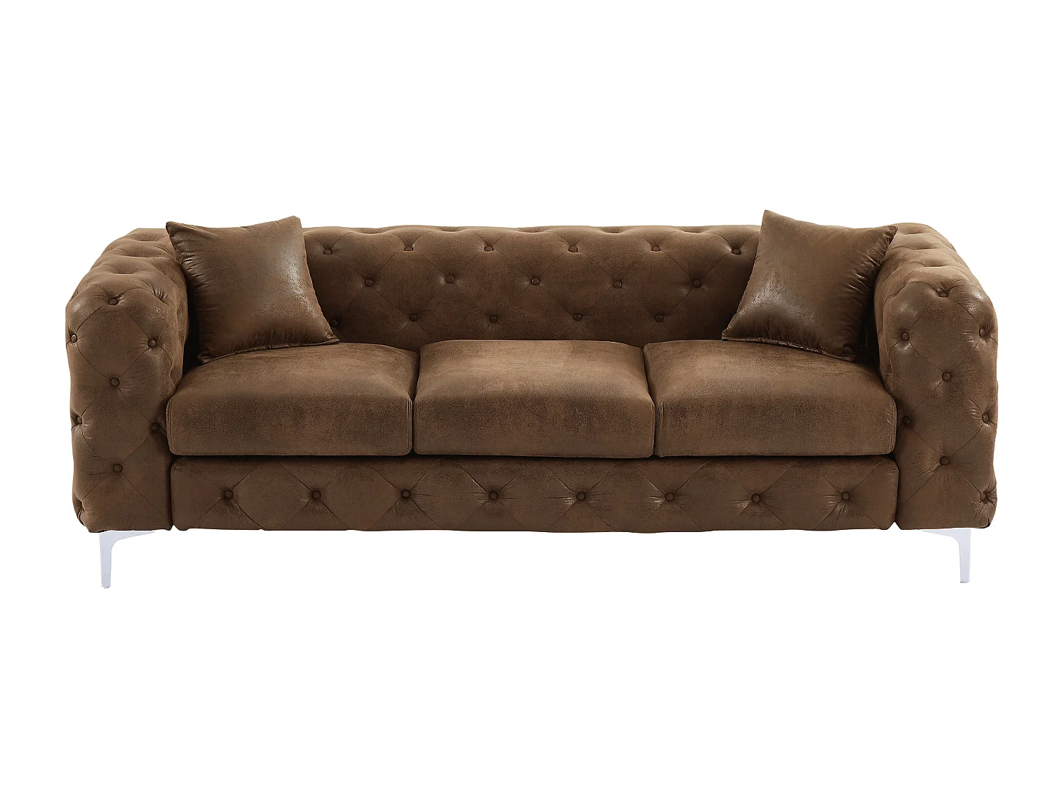 Canapé 3 places et fauteuil chesterfield en microfibre aspect cuir vieilli EDWINA