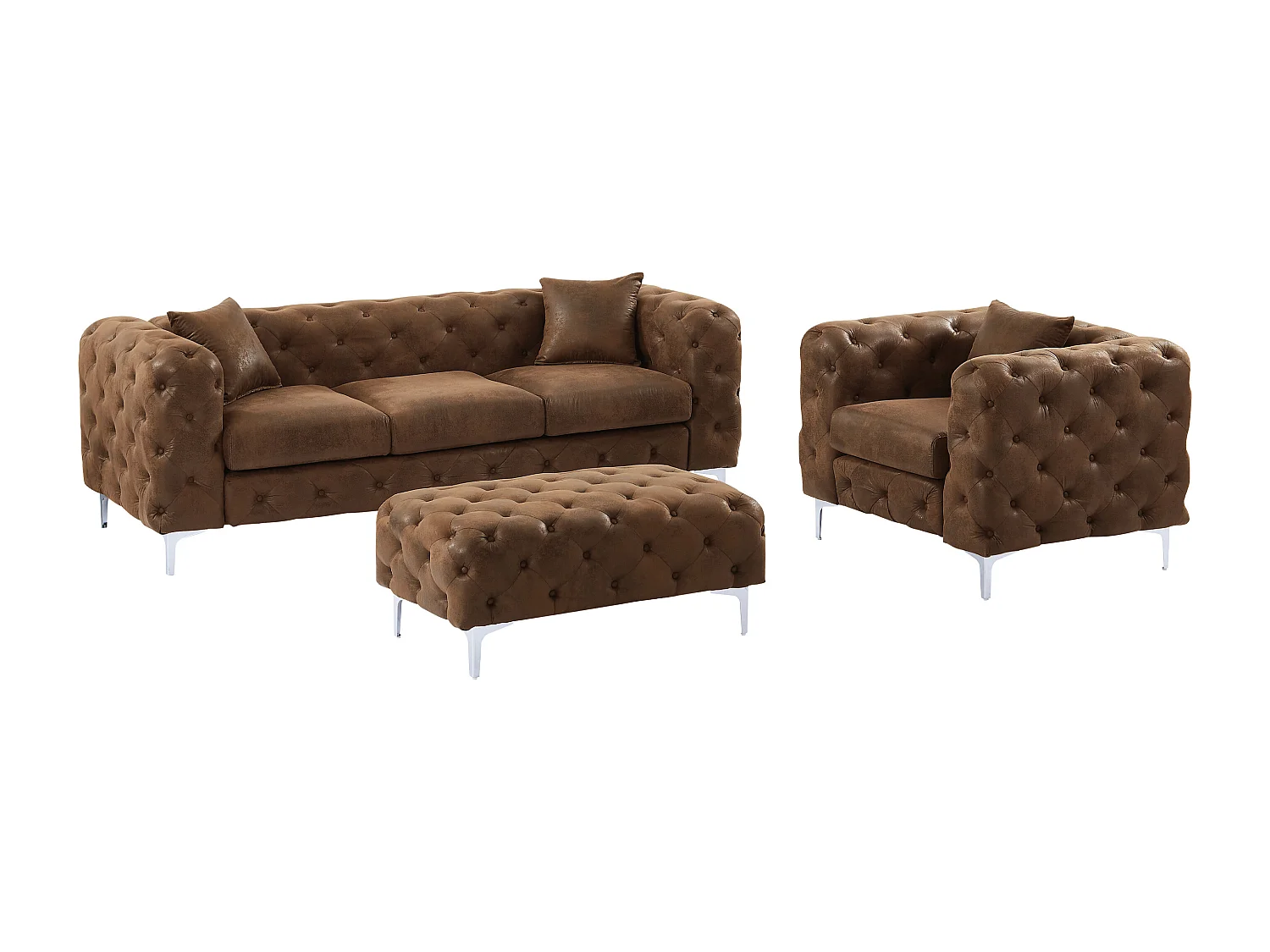 Canapé 3 places et fauteuil chesterfield en microfibre aspect cuir vieilli EDWINA