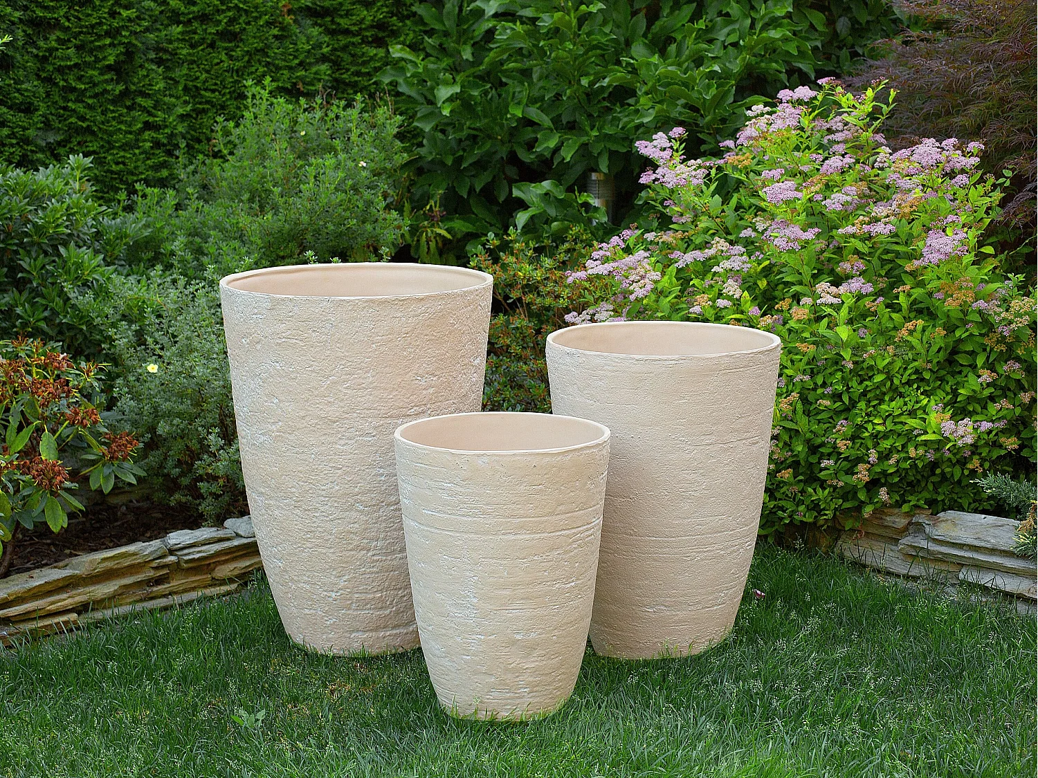 Set van 2 bloempotten CAMIA Steen 35 cm Beige