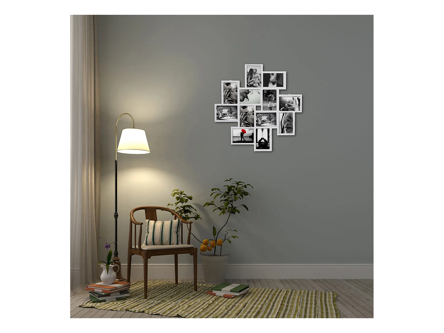 Marco de Fotos Multiple Madera Blanco 12 Fotos 63x63x1,2