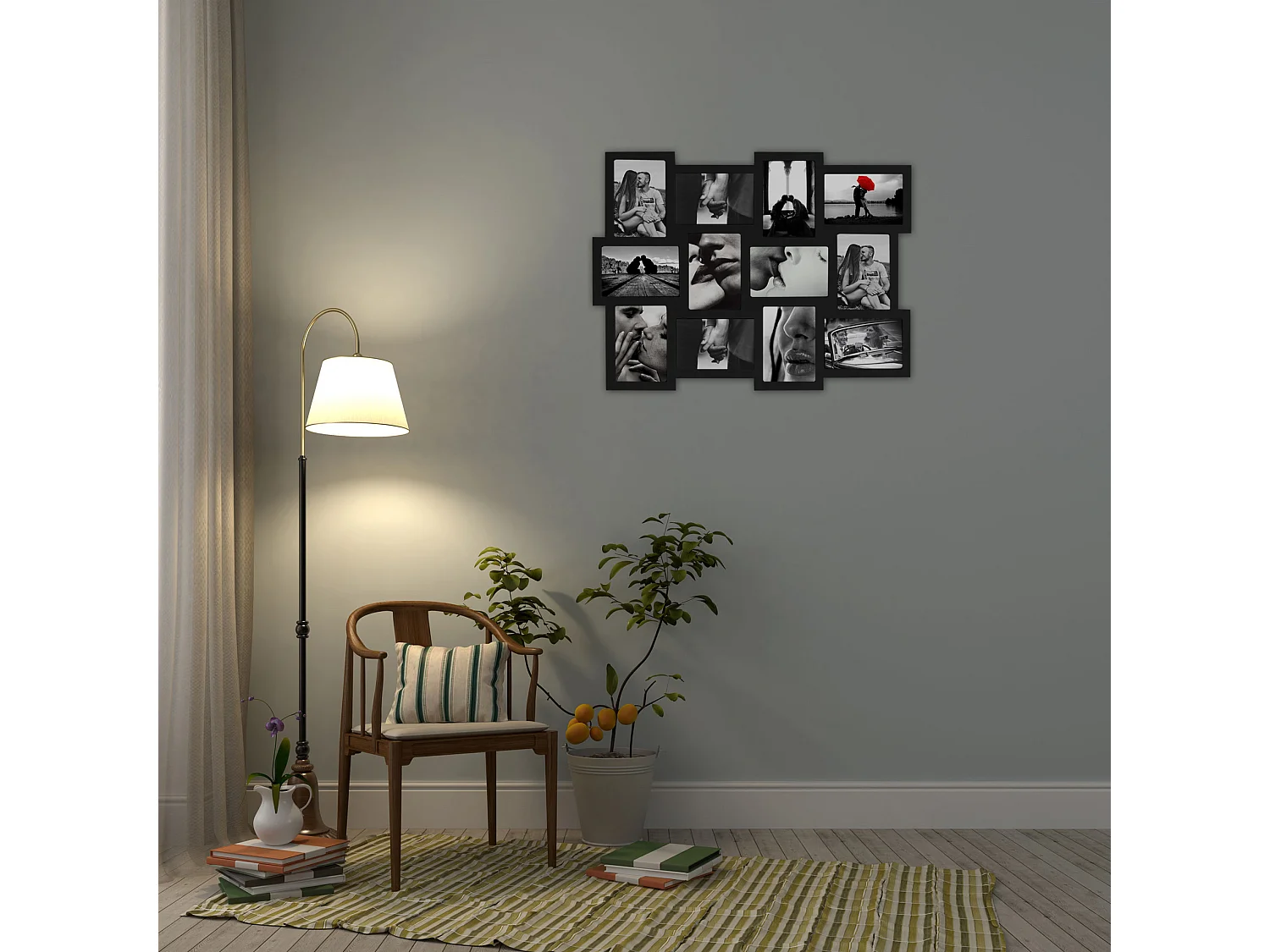 Cadre Photo Collage Rectangle 12 Imagerie Bois Noir 47x60x1,2