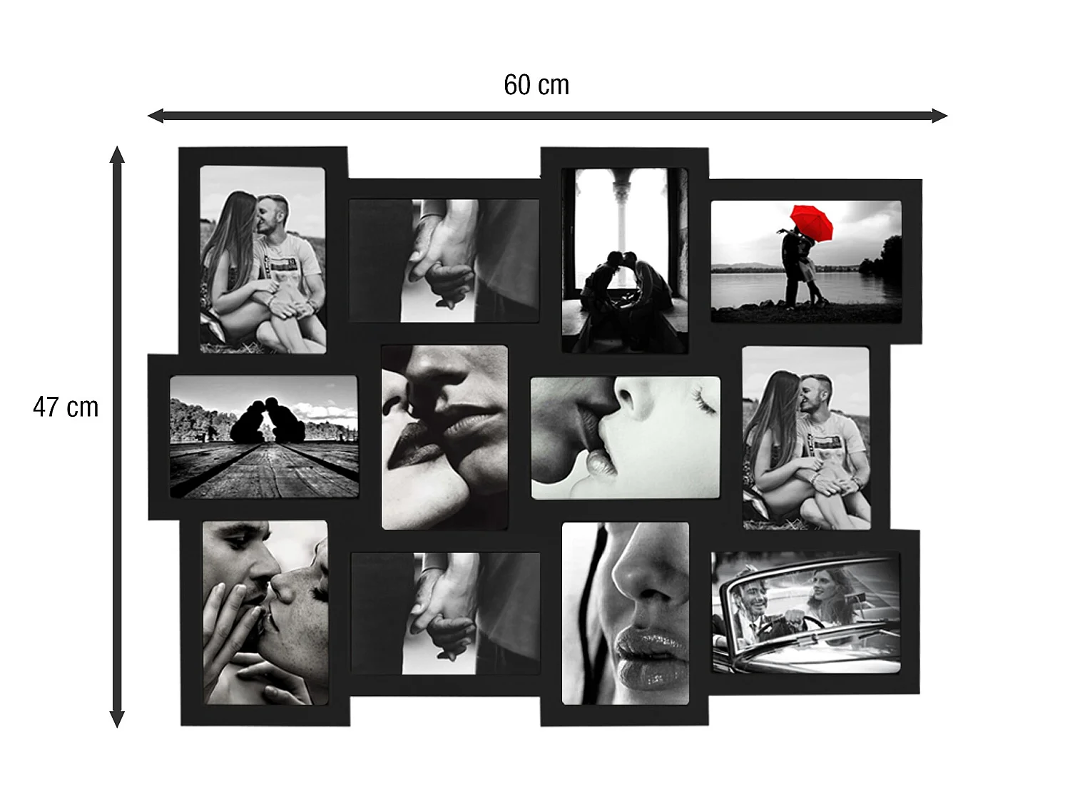Cadre Photo Collage Rectangle 12 Imagerie Bois Noir 47x60x1,2