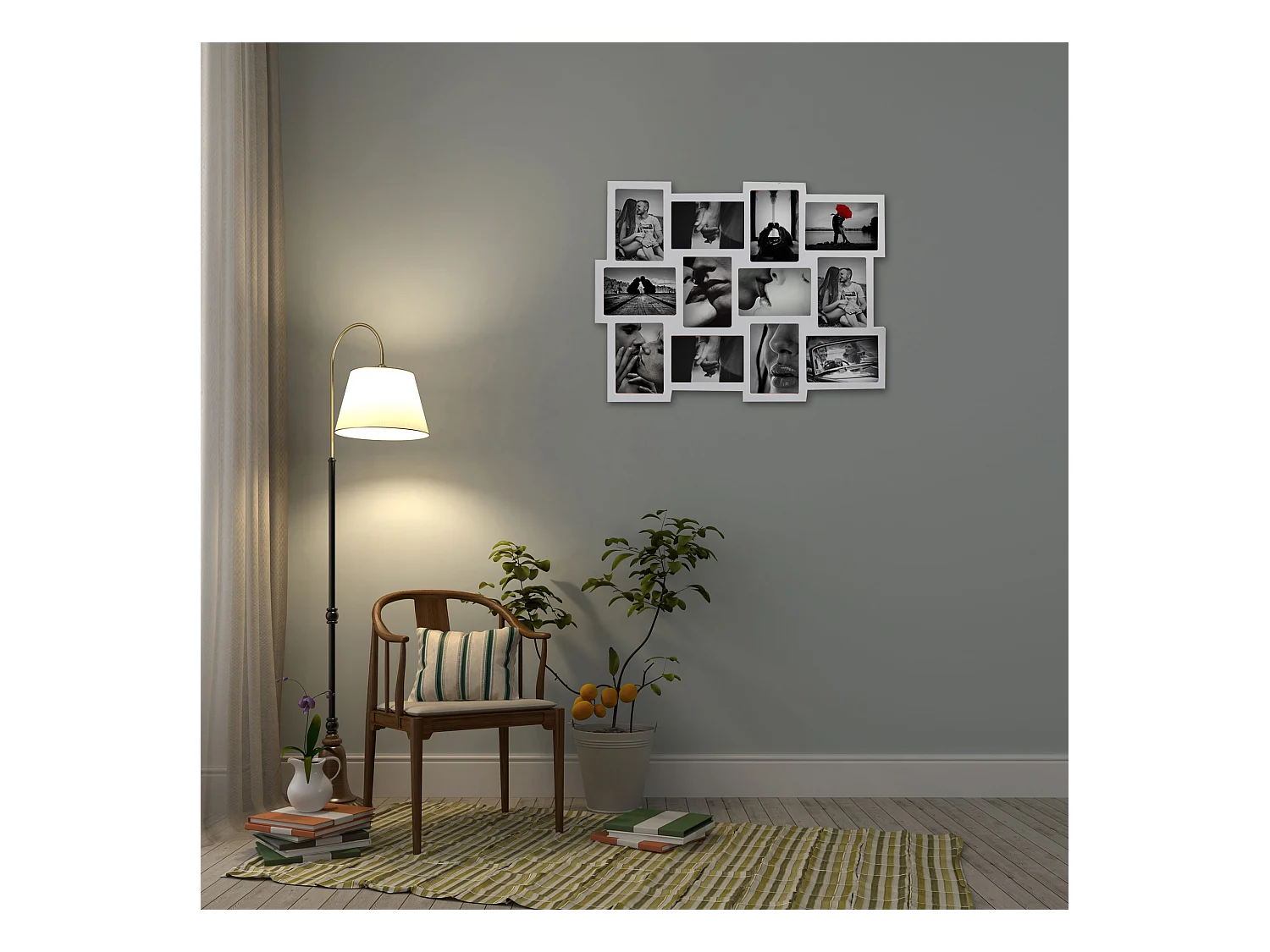 12*Marco de Fotos Portafos Multiple portaretratos Madera Blanco Decoration