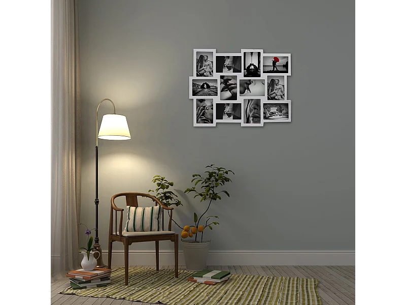 12*Marco de Fotos Portafos Multiple portaretratos Madera Blanco Decoration